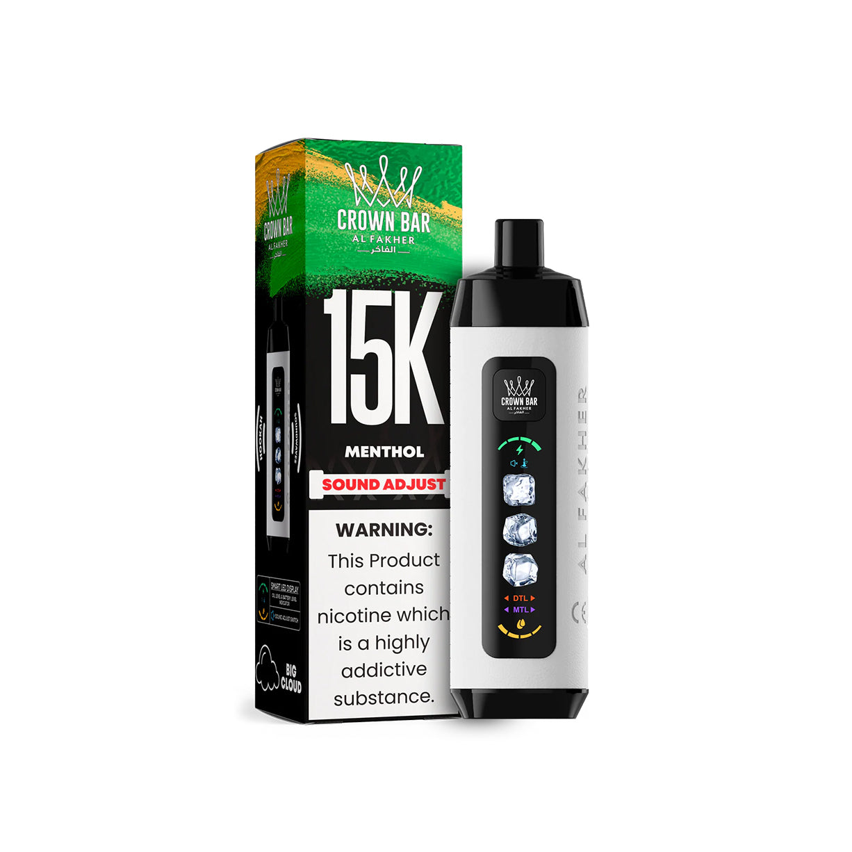 阿尔法赫AL FAKHER 正品可调冰款大烟雾一次性 15000口电子烟 CROWN BAR PRO ICE ADJUST | 口味丰富可选