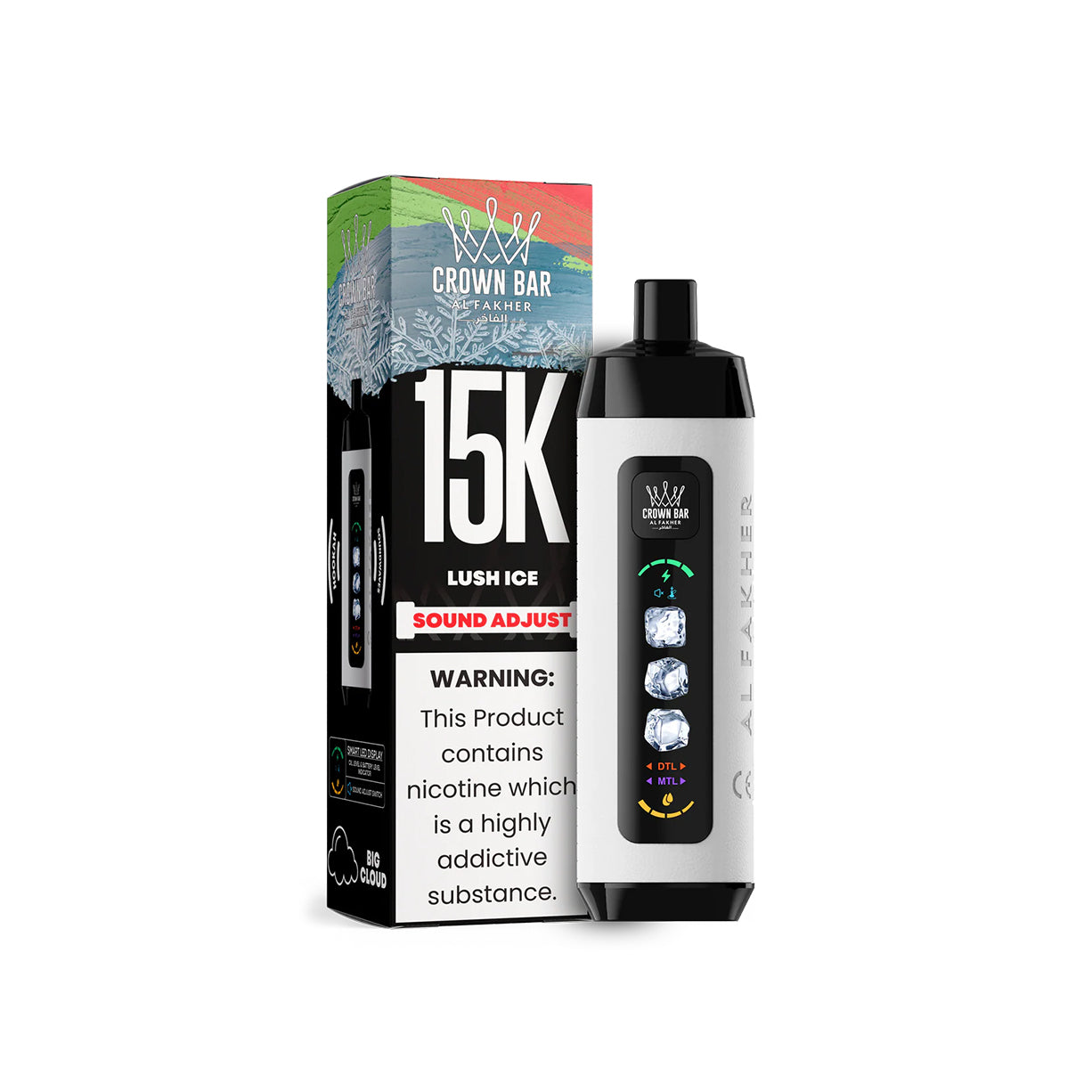 阿尔法赫AL FAKHER 正品可调冰款大烟雾一次性 15000口电子烟 CROWN BAR PRO ICE ADJUST | 口味丰富可选