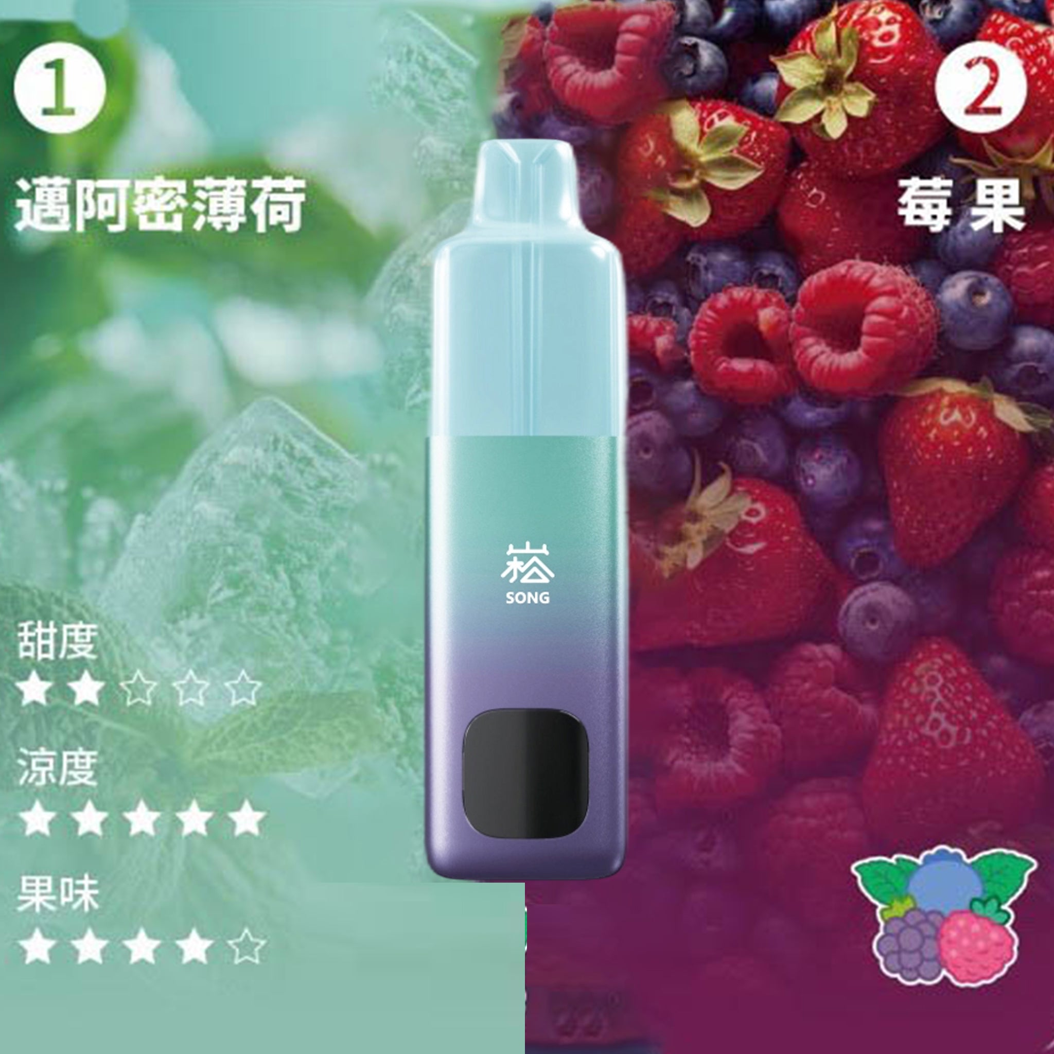 崧 SONG A66一次性电子烟-迈阿密薄荷莓果口味
