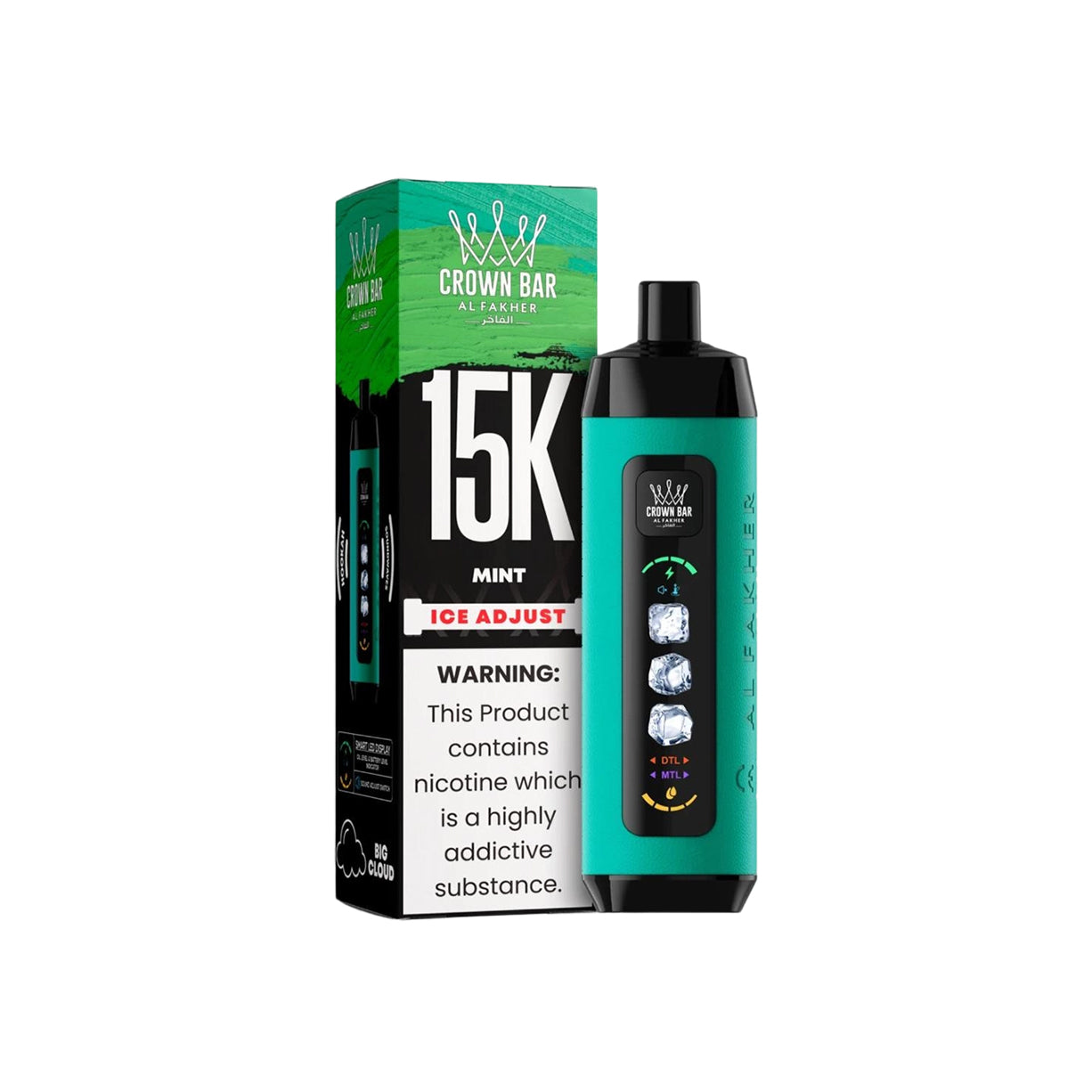 阿尔法赫AL FAKHER 正品可调冰款大烟雾一次性 15000口电子烟 CROWN BAR PRO ICE ADJUST | 口味丰富可选