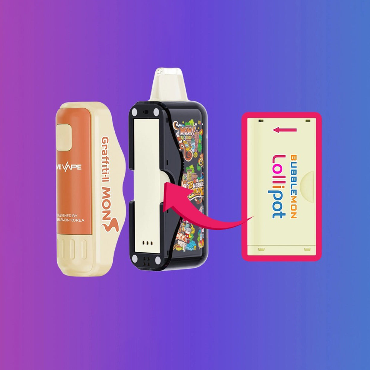 正品韩版巴布梦二代 BUBBLE MON GRAFFITI-Ⅱ 泡泡兽满天星炫彩壁纸LED灯效 | 30000口可拆卸式电子烟套装/烟弹 | 丰富口味可选