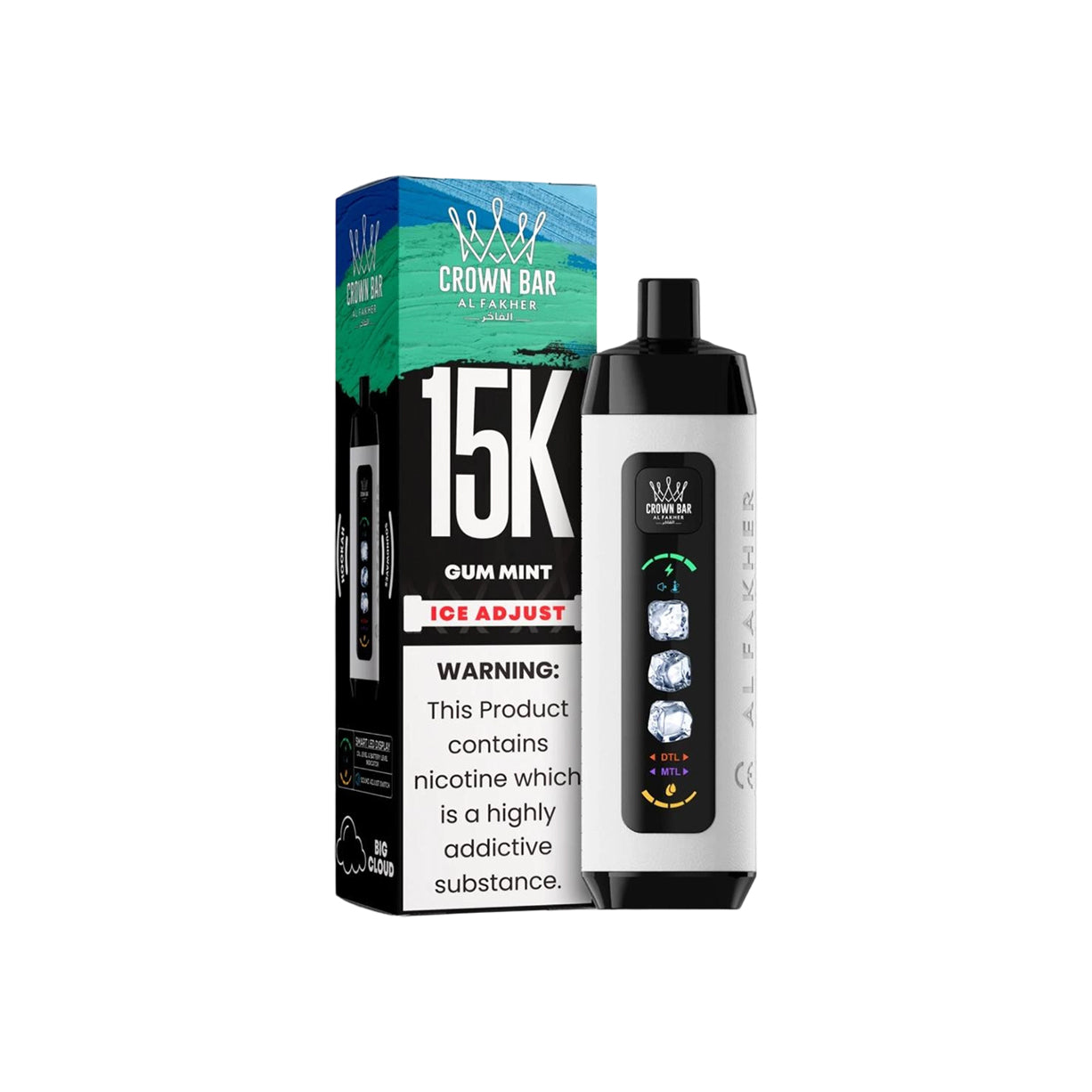 阿尔法赫AL FAKHER 正品可调冰款大烟雾一次性 15000口电子烟 CROWN BAR PRO ICE ADJUST | 口味丰富可选