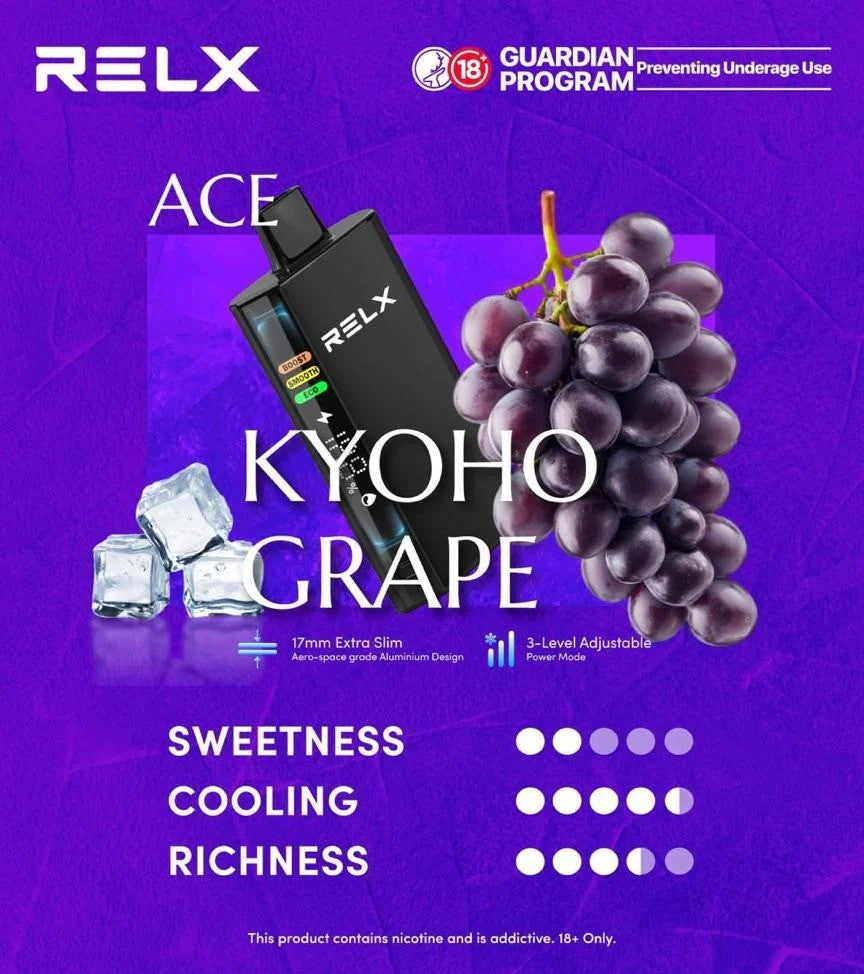 悦刻RELX正品 ACE 航空铝超薄机身|智能液晶显示|三档功率可调|搭载超大容量冰爽烟弹一次性电子烟30000口|口味随心选