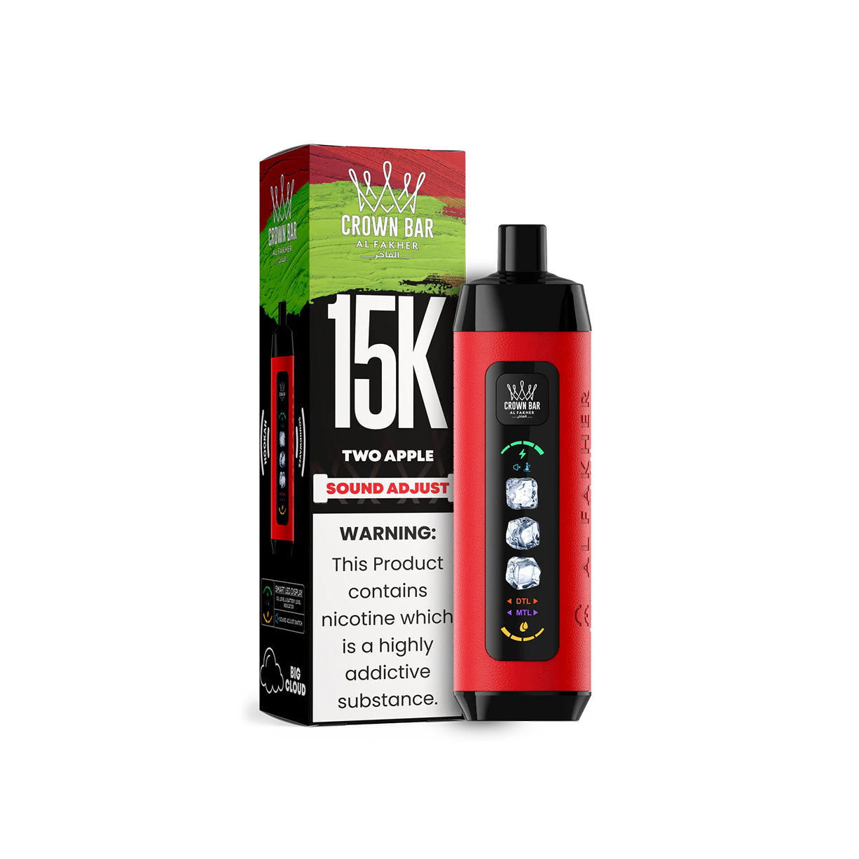 阿尔法赫AL FAKHER 正品可调冰款大烟雾一次性 15000口电子烟 CROWN BAR PRO ICE ADJUST | 口味丰富可选