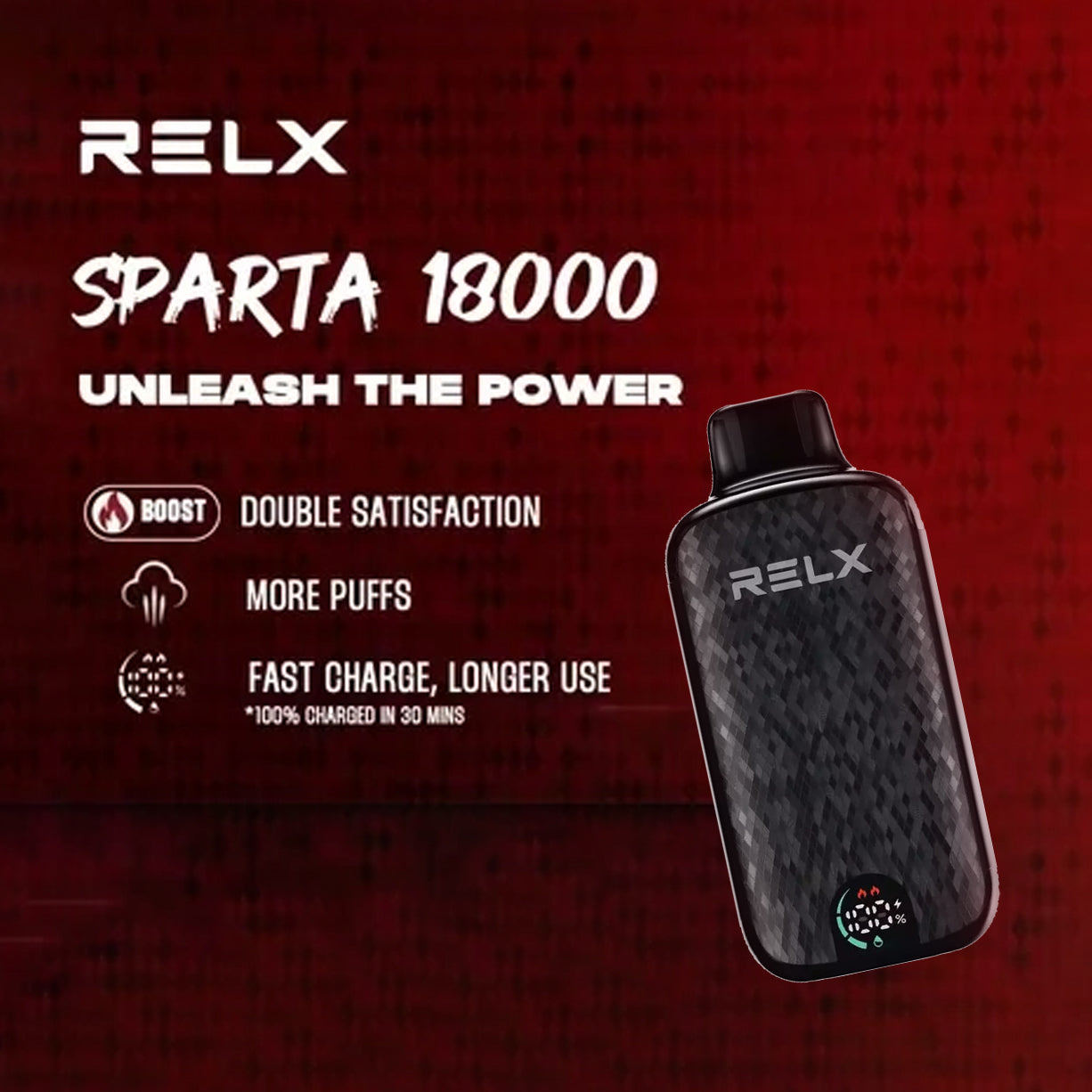 悦刻RELX正品外贸斯巴达 Sparta 18000口 大容量混合果味 配智能显示屏 一次性电子烟 | 口味随心选