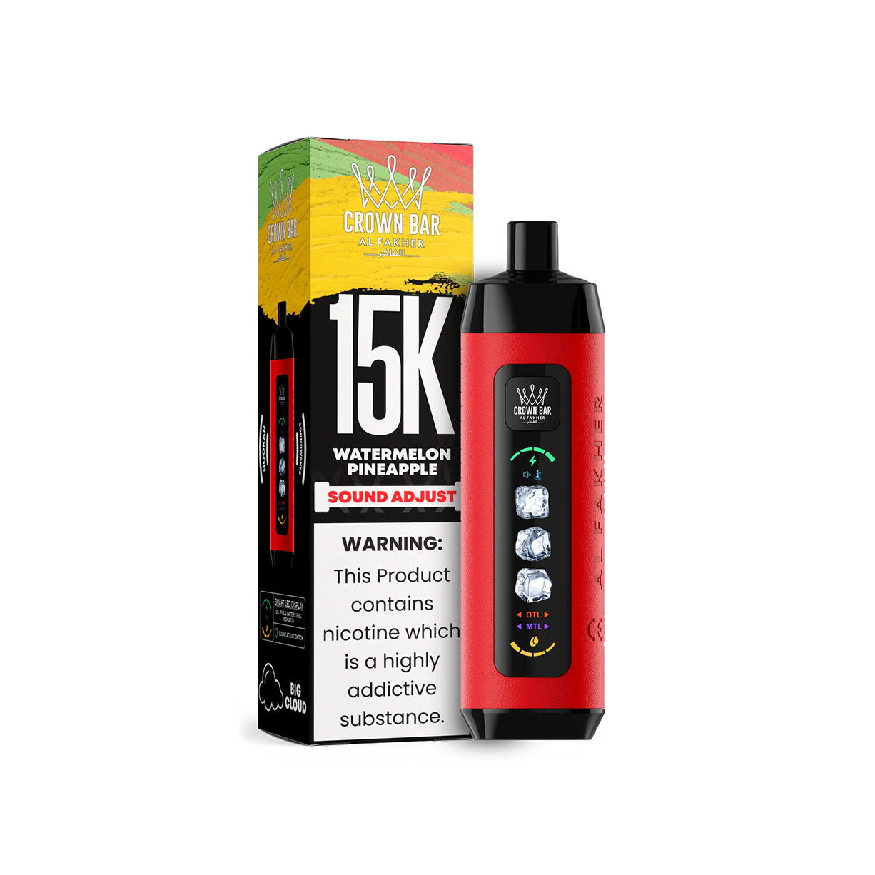 阿尔法赫AL FAKHER 正品可调冰款大烟雾一次性 15000口电子烟 CROWN BAR PRO ICE ADJUST | 口味丰富可选