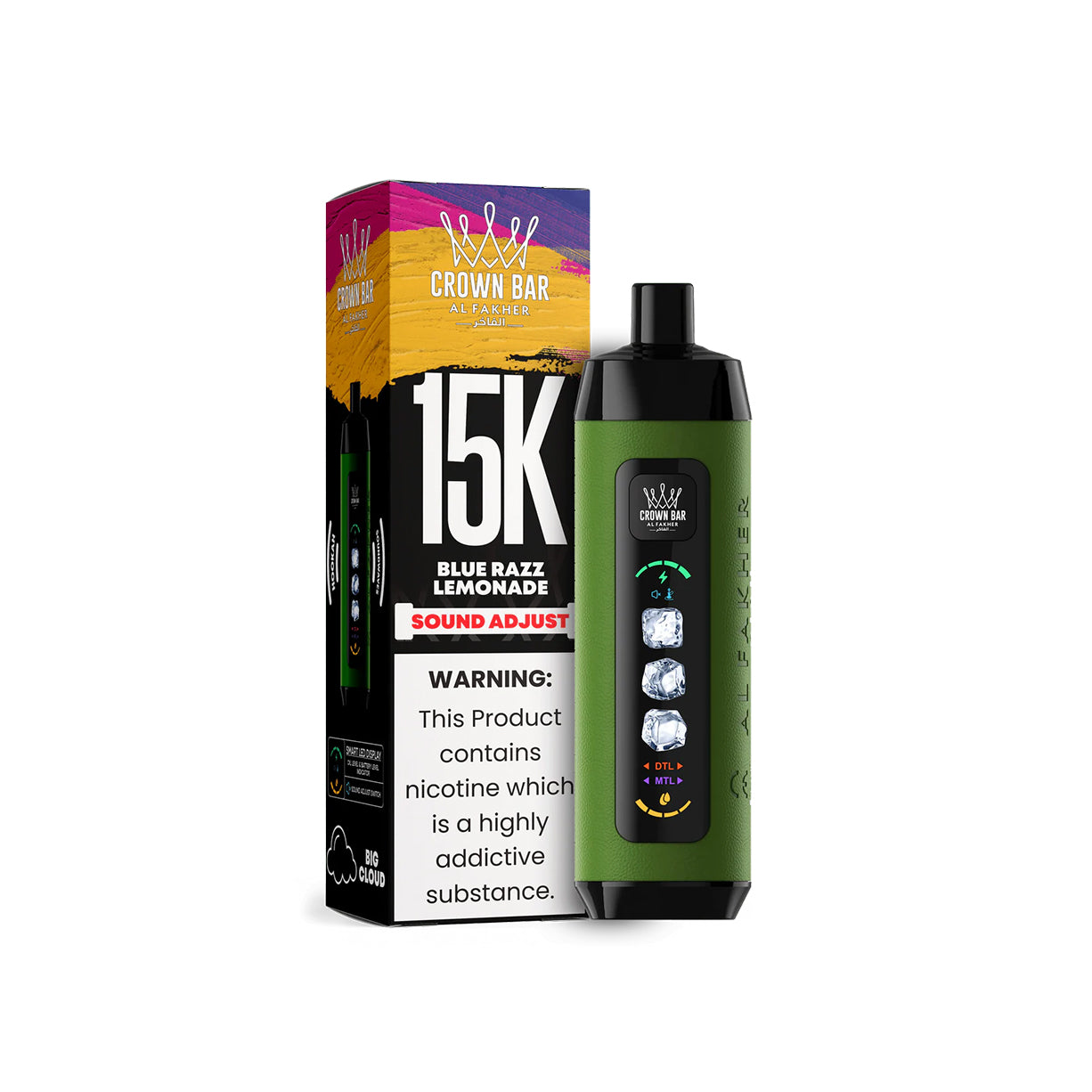 阿尔法赫AL FAKHER 正品可调冰款大烟雾一次性 15000口电子烟 CROWN BAR PRO ICE ADJUST | 口味丰富可选