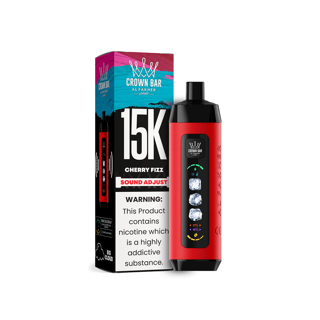 阿尔法赫AL FAKHER 正品可调冰款大烟雾一次性 15000口电子烟 CROWN BAR PRO ICE ADJUST | 口味丰富可选