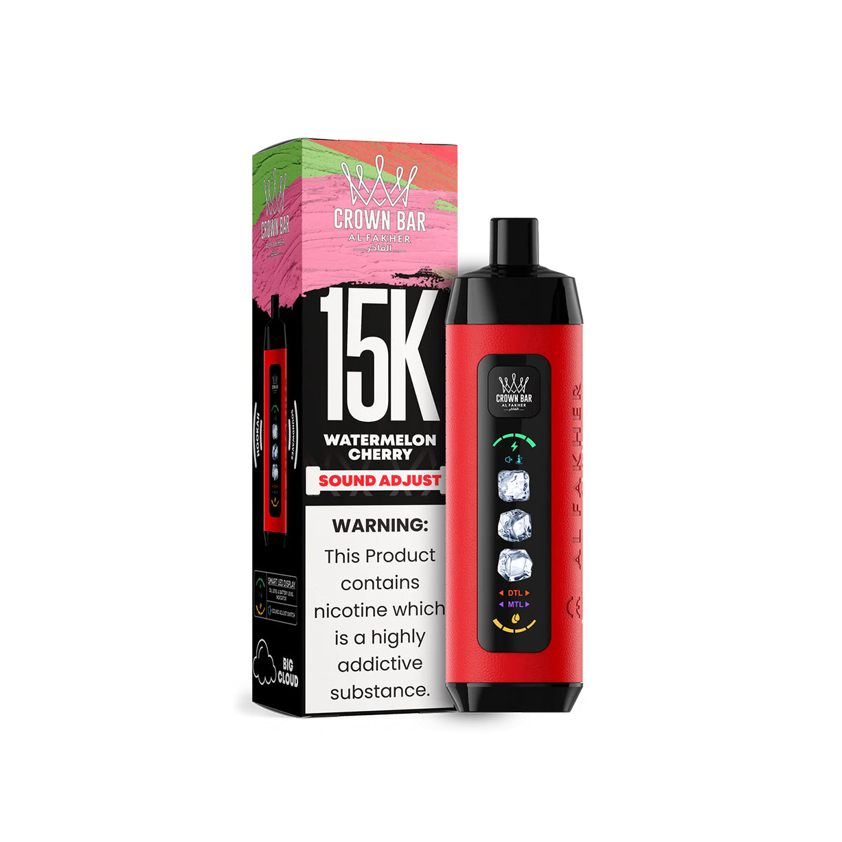 阿尔法赫AL FAKHER 正品可调冰款大烟雾一次性 15000口电子烟 CROWN BAR PRO ICE ADJUST | 口味丰富可选
