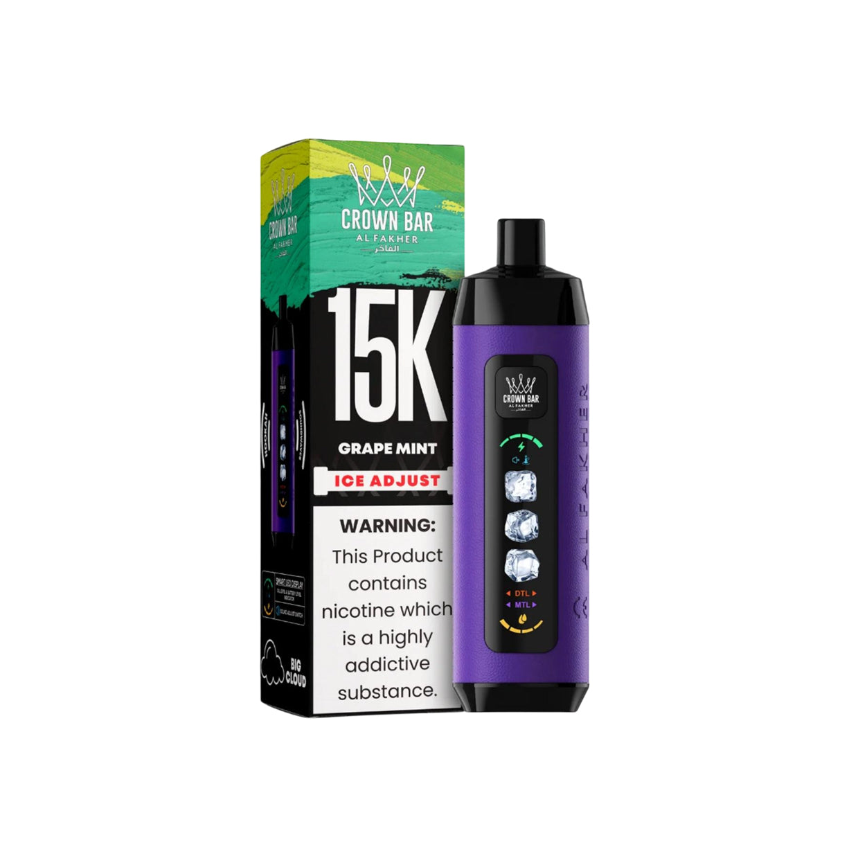 阿尔法赫AL FAKHER 正品可调冰款大烟雾一次性 15000口电子烟 CROWN BAR PRO ICE ADJUST | 口味丰富可选