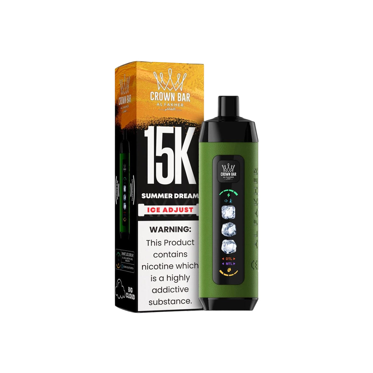 阿尔法赫AL FAKHER 正品可调冰款大烟雾一次性 15000口电子烟 CROWN BAR PRO ICE ADJUST | 口味丰富可选