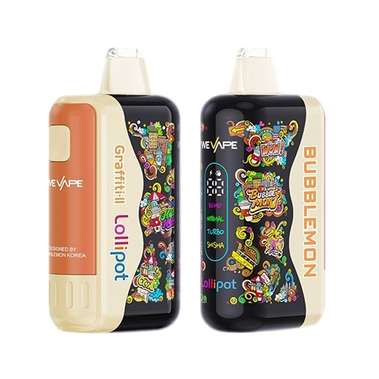 正品韩版巴布梦二代 BUBBLE MON GRAFFITI-Ⅱ 泡泡兽满天星炫彩壁纸LED灯效 | 30000口可拆卸式电子烟套装/烟弹 | 丰富口味可选